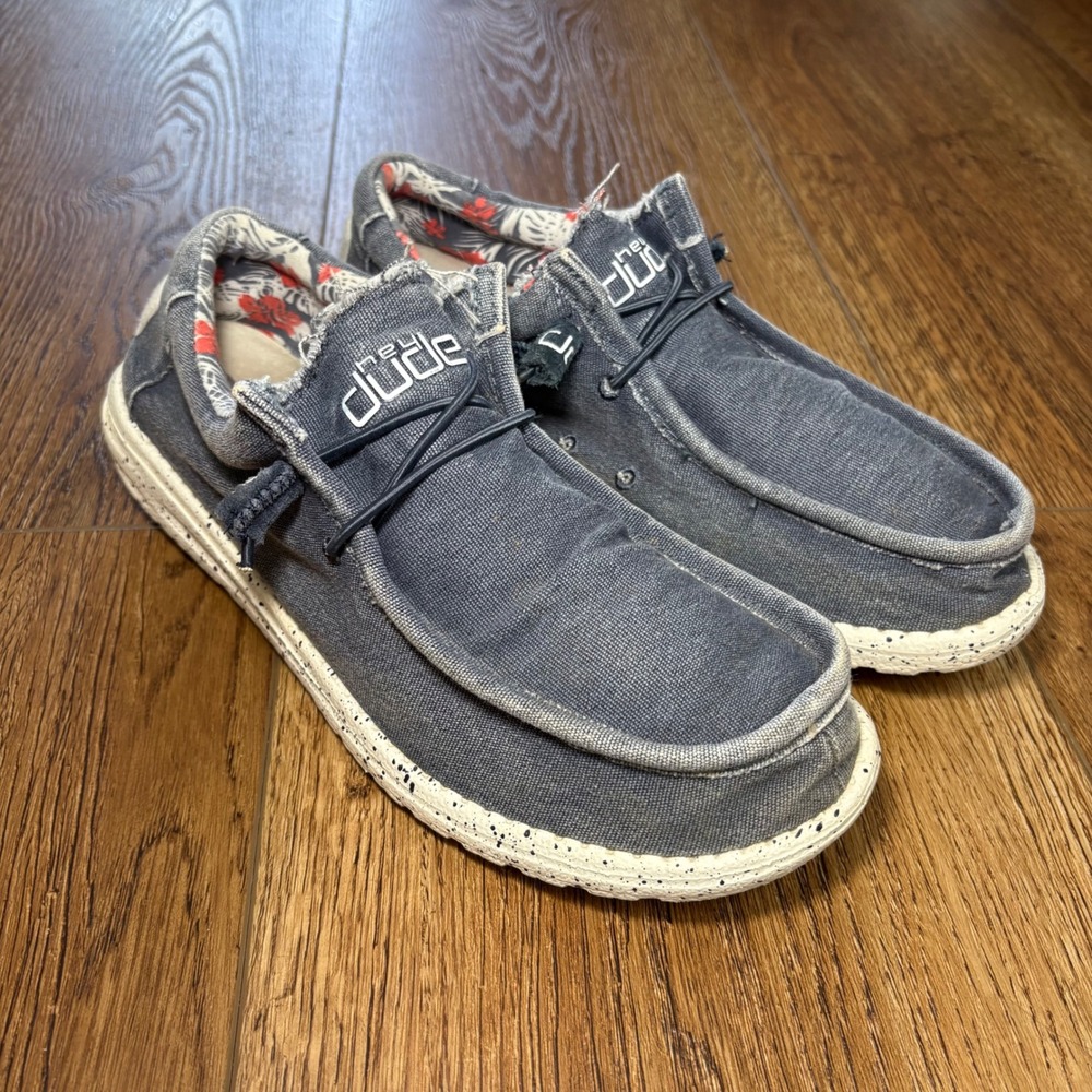 Hey Dude Shoes Mens 9 Blue Wally‎ Stretch Canvas Light Slip On Sneakers Loafers